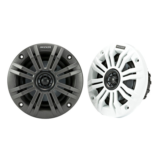 KICKER KM4 4 Marine Coaxial Speakers w12 Tweeters  4Ohm Charcoal  White 45KM44