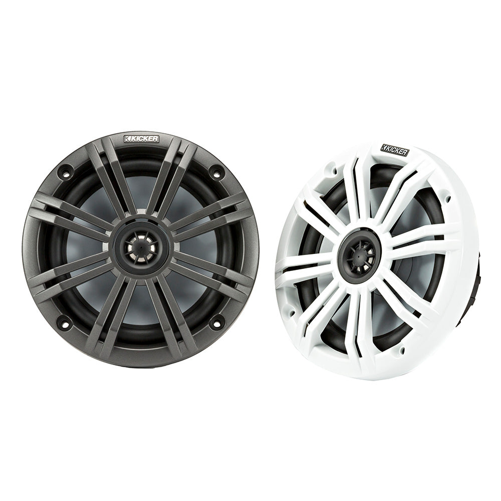 KICKER KM65 65 Marine Coaxial Speakers w34 Tweeters  4Ohm Charcoal  White 45KM654