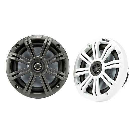 KICKER KM65 65 Marine Coaxial Speakers w34 Tweeters  4Ohm Charcoal  White 45KM654
