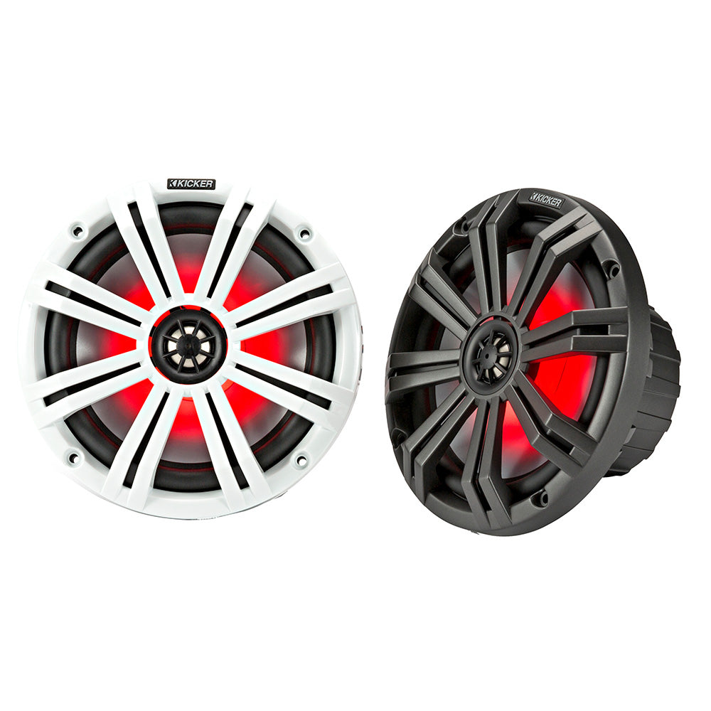 KICKER KM8 8 LED Marine Coaxial Speakers w1 Tweeters  4Ohm Charcoal  White 45KM84L