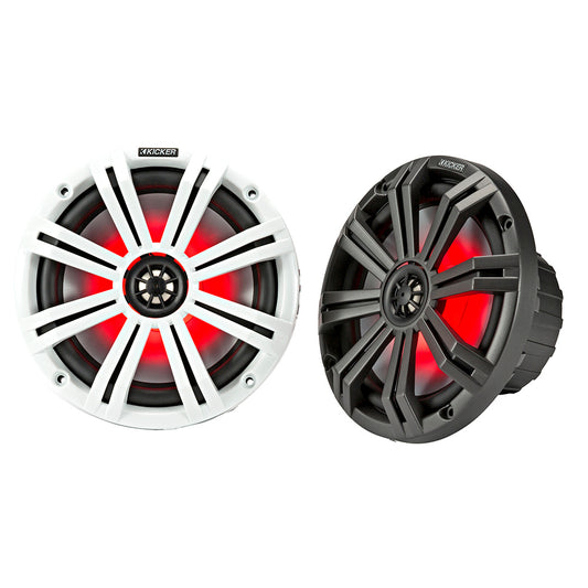 KICKER KM8 8 LED Marine Coaxial Speakers w1 Tweeters  4Ohm Charcoal  White 45KM84L
