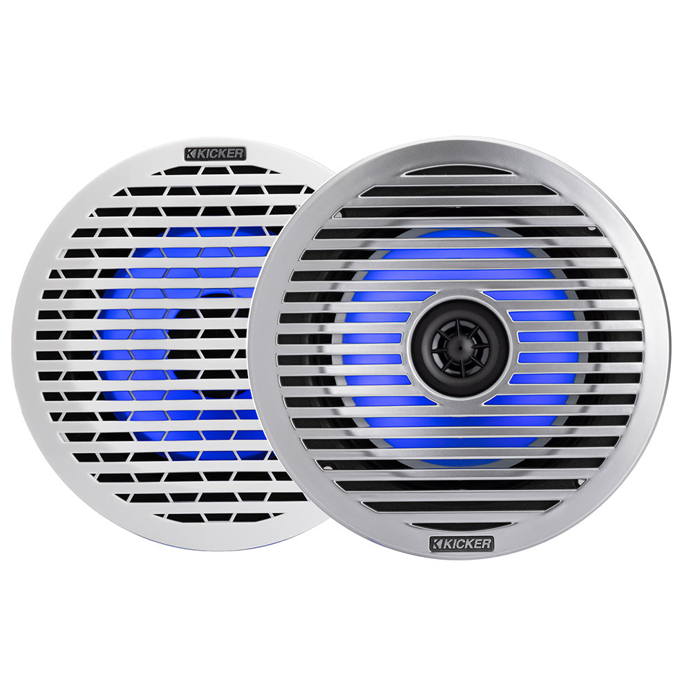KICKER KM614FL 65 Low Profile Coaxial Marine Speakers wRGB Lighting  4Ohm White 51KM614FL