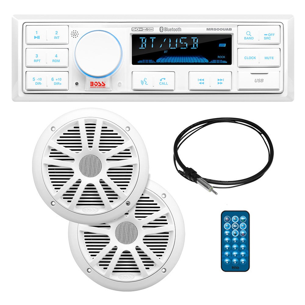 Boss Audio MCK500WB6 Kit wMR500UAB 2 MR6W Speakers MRANT10 Antenna  White Remote Refurbished CRMCK500WB6