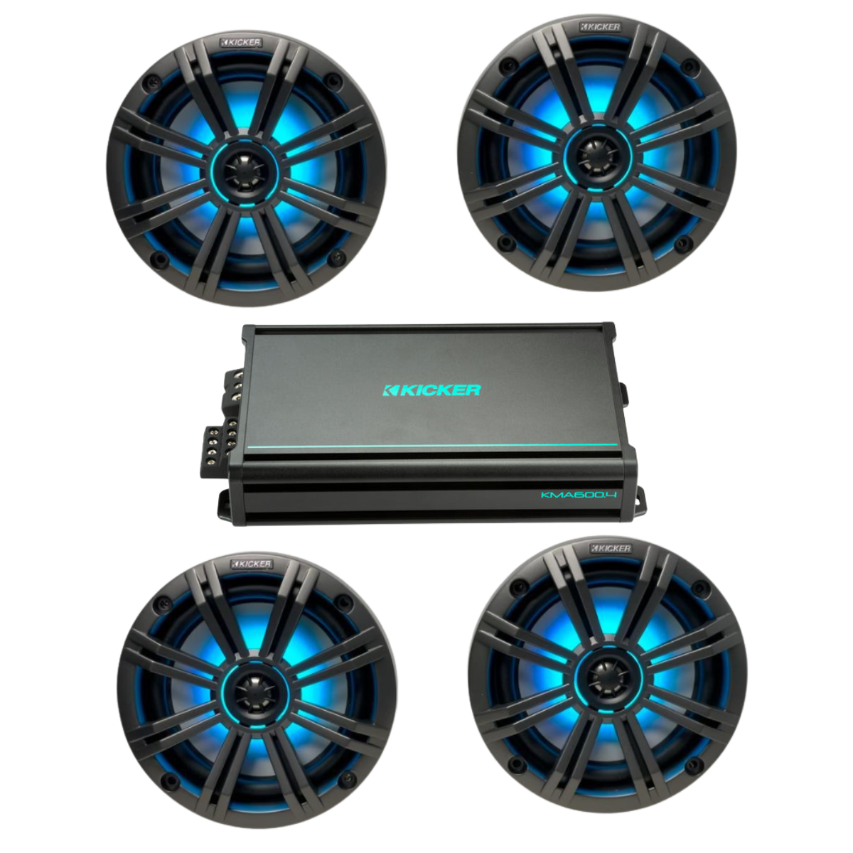 Kicker Marine Speaker Bundle – (4) 6.5″ RGB LED Speakers & 4-Channel