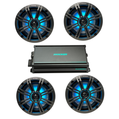 Kicker Marine Speaker Bundle – (4) 6.5″ RGB LED Speakers & 4-Channel