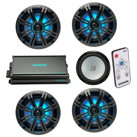 Kicker Marine Audio System – (4) 6.5″ RGB LED Speakers, 6-Channel