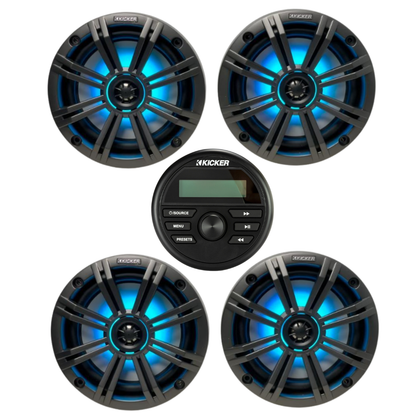 Kicker Marine Audio System – (4) 6.5″ RGB LED Speakers & KMC2 Stereo