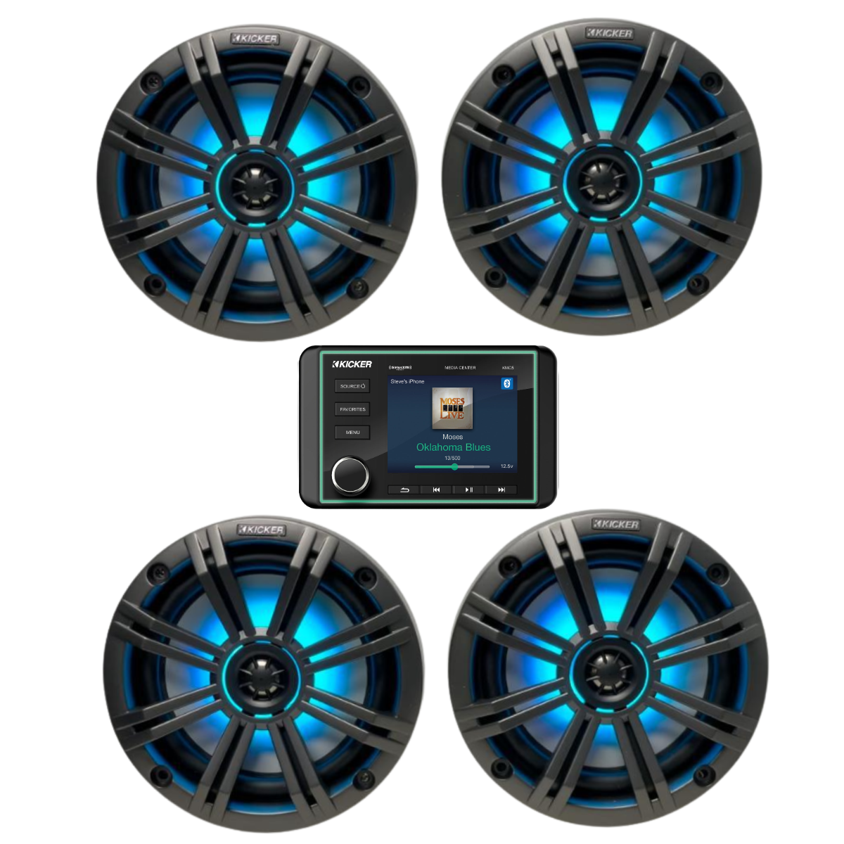 Kicker Marine Audio System – (4) 6.5″ RGB LED Speakers & KMC5 Stereo