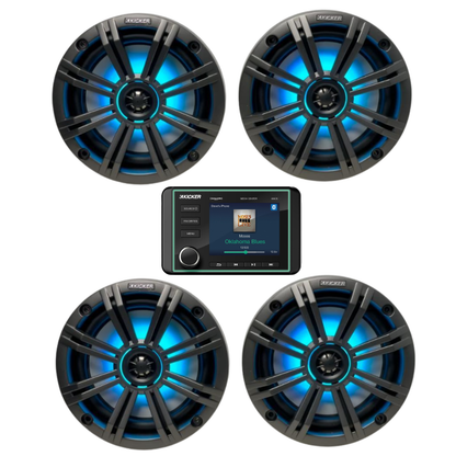 Kicker Marine Audio System – (4) 6.5″ RGB LED Speakers & KMC5 Stereo