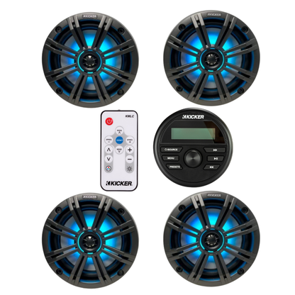 Kicker Marine Audio System – (4) 6.5″ RGB LED Speakers, LED - (2) 45KM654L+(1) KMLC+(1) KMC2