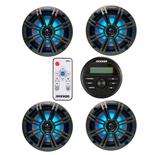 Kicker Marine Audio System – (4) 6.5″ RGB LED Speakers, LED - (2) 45KM654L+(1) KMLC+(1) KMC2
