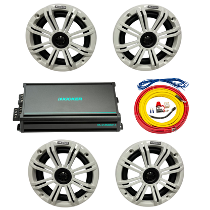 Kicker Marine Audio Bundle – (4) 6.5″ Speakers, 4-Channel Amp &