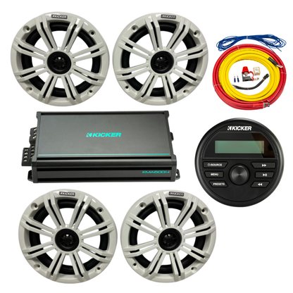 Kicker Marine Audio System – (4) 6.5″ Speakers, Amp, Wiring + KMC2