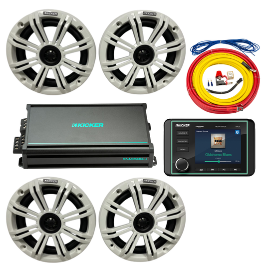 Kicker Marine Audio System – (4) 6.5″ Speakers, Amp, Wiring + KMC5