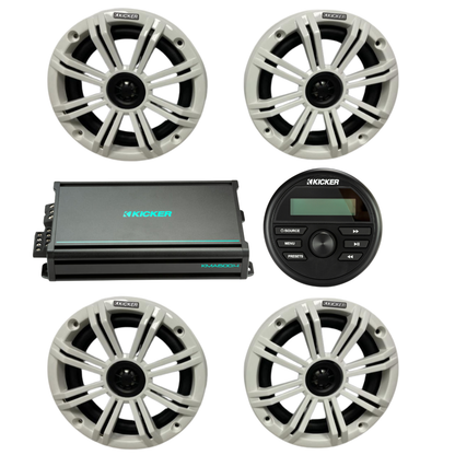 Kicker Marine Audio System – (4) 6.5″ Speakers, 4-Ch Amp + KMC2