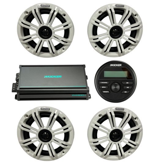 Kicker Marine Audio System – (4) 6.5″ Speakers, 4-Ch Amp + KMC2