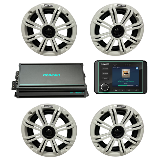 Kicker Marine Audio System – (4) 6.5″ Speakers, 4-Ch Amp + KMC5