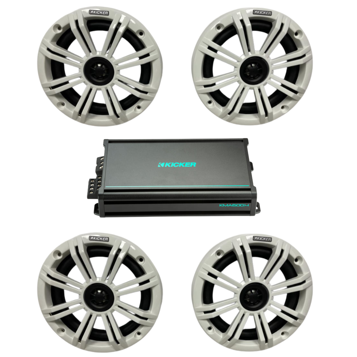 Kicker Marine Speaker Bundle – (4) 6.5″ Speakers & 4-Channel Amp