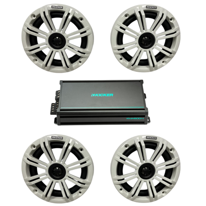 Kicker Marine Speaker Bundle – (4) 6.5″ Speakers & 4-Channel Amp