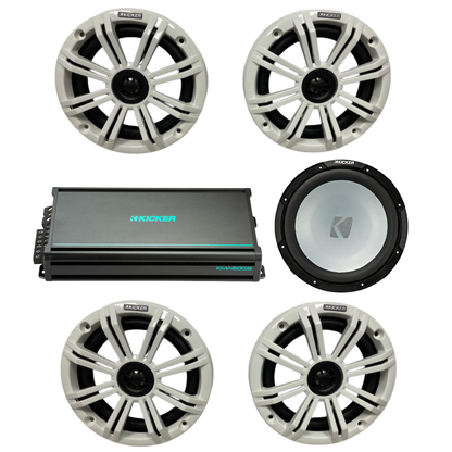 Kicker Marine Audio Bundle – (4) 6.5″ Speakers, 6-Channel Amp & 12″