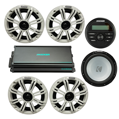 Kicker Marine Audio Bundle – (4) 6.5″ Speakers, 6-Ch Amp, Sub + KMC2