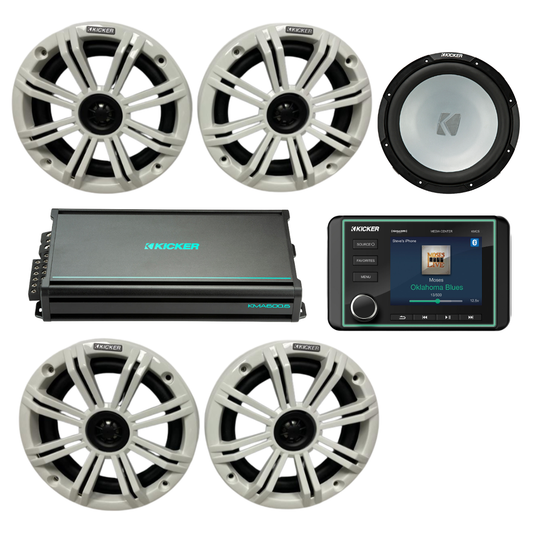 Kicker Marine Audio Bundle – (4) 6.5″ Speakers, 6-Ch Amp, Sub + KMC5