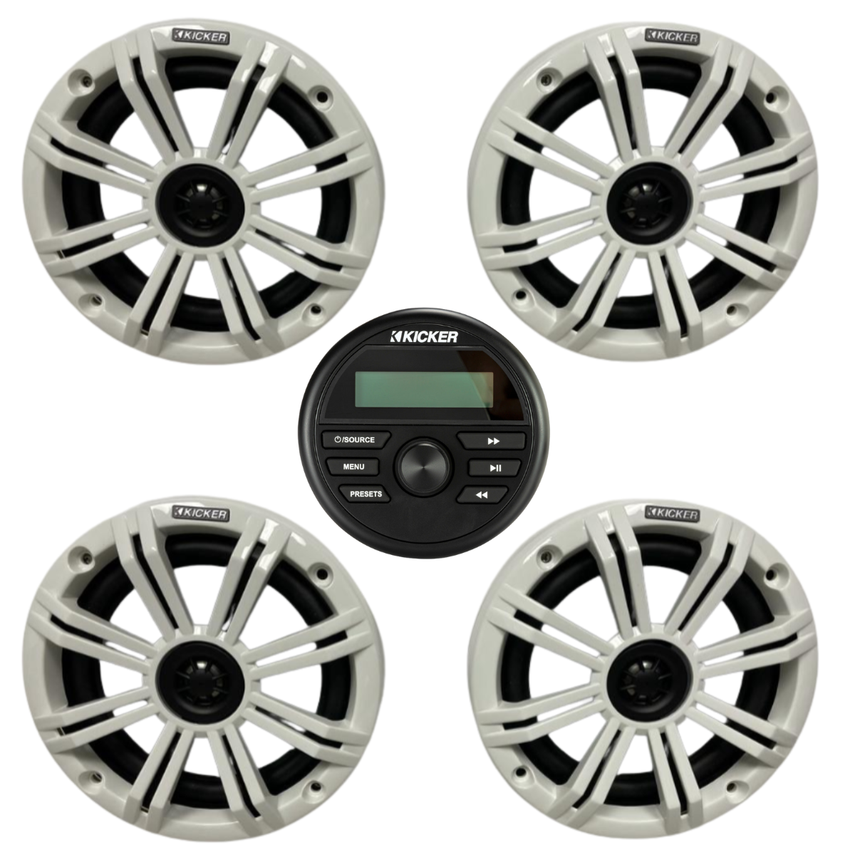 Kicker Marine Audio System – (4) 6.5″ Coaxial Speakers & KMC5 Stereo
