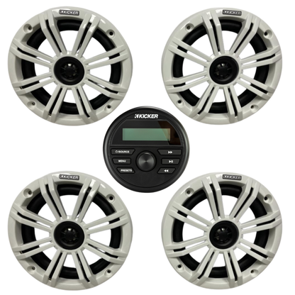 Kicker Marine Audio System – (4) 6.5″ Coaxial Speakers & KMC5 Stereo