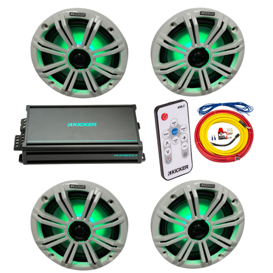 Kicker Marine Audio System – 4× 8″ RGB Speakers, 4-Channel Amp,