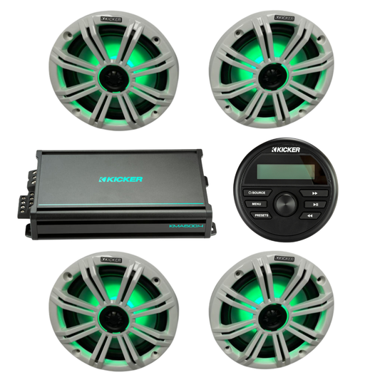 Kicker Marine Audio System – (4) 8″ RGB LED Speakers, 4-Ch Amp & KMC2