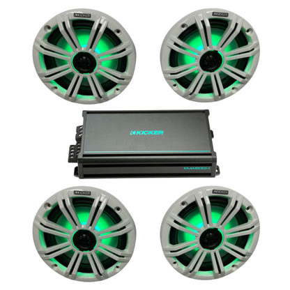 Kicker Marine Speaker Bundle – (4) 8″ RGB Speakers & 4-Channel Amp