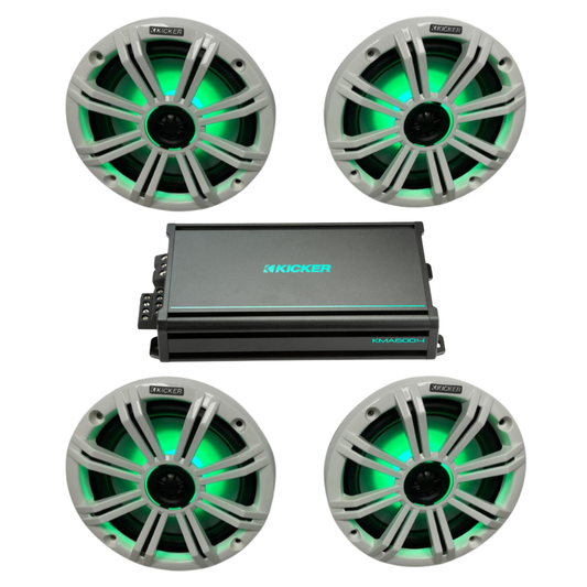 Kicker Marine Speaker Bundle – (4) 8″ RGB Speakers & 4-Channel Amp