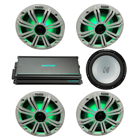 Kicker Marine Audio Bundle – 4× 8″ RGB Speakers, 6-Channel Amp & 12″