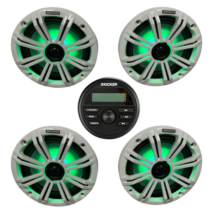 Kicker Marine Audio System – (4) 8″ RGB LED Speakers & KMC2 Stereo