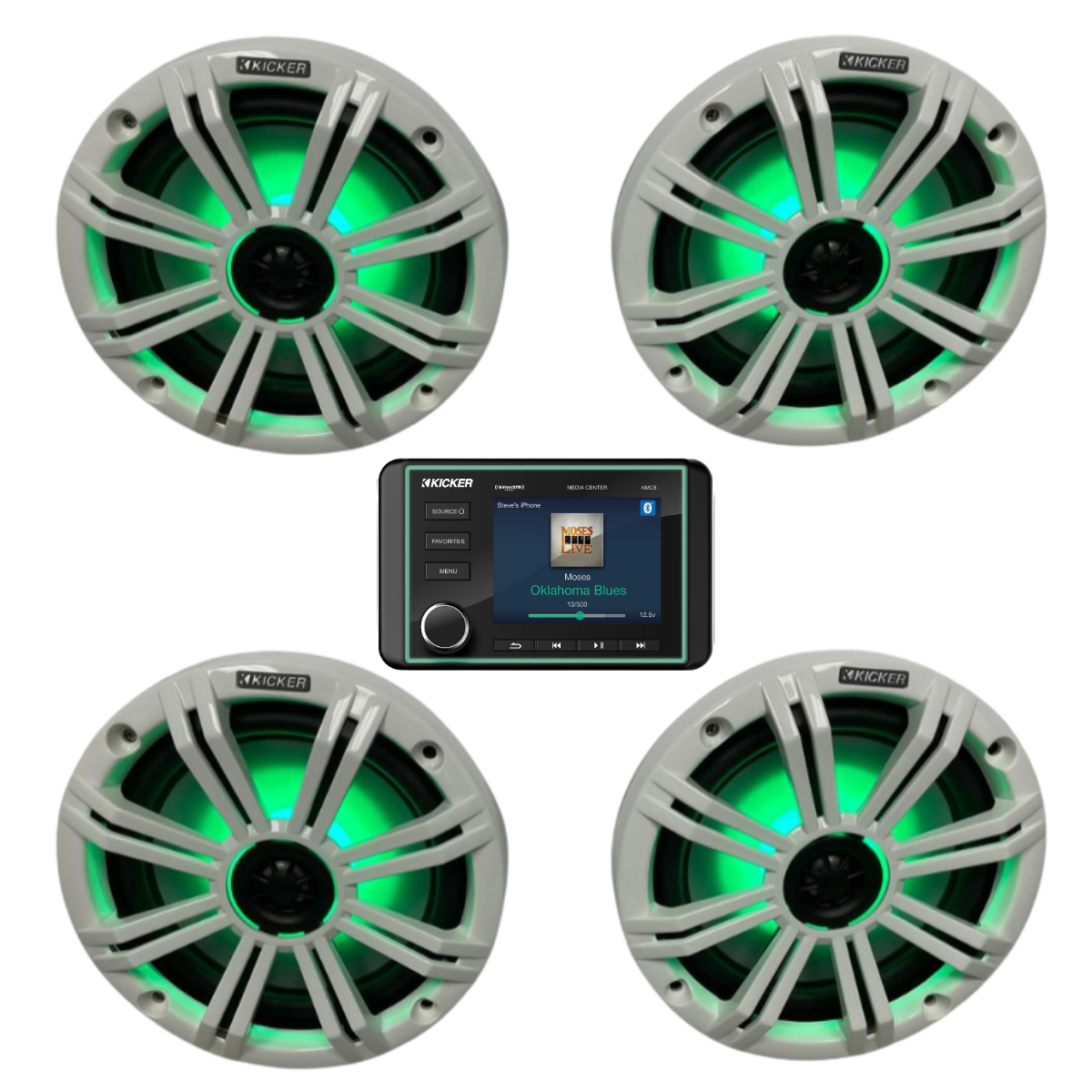 Kicker Marine Audio System – (4) 8″ RGB LED Speakers & KMC5 Stereo