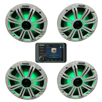 Kicker Marine Audio System – (4) 8″ RGB LED Speakers & KMC5 Stereo