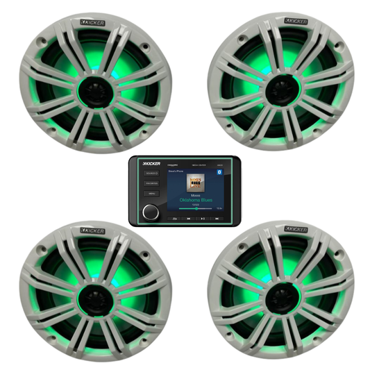 Kicker Marine Audio System – (4) 8″ RGB LED Speakers & KMC5 Stereo