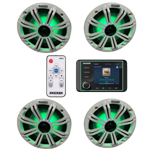 Kicker Marine Audio System – (4) 8″ RGB LED Speakers, Controller & - (2) 45KM84L + (1) KMLC + (1) KMC5