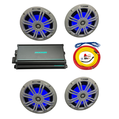 Kicker Marine Speaker Bundle – (4) 6.5″ RGB Speakers, 4-Ch Amp &