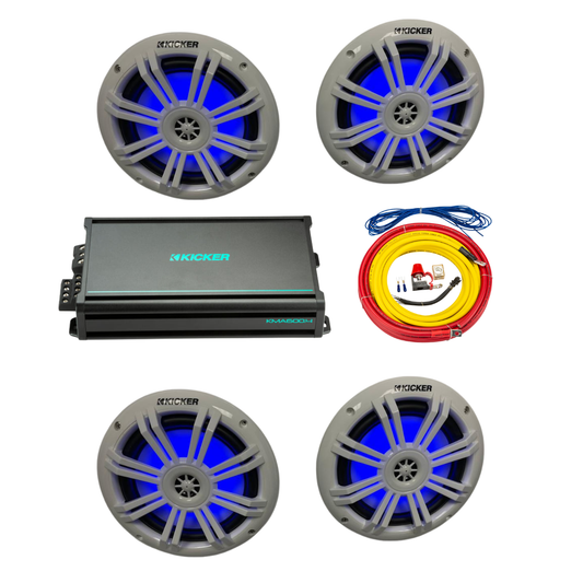 Kicker Marine Speaker Bundle – (4) 6.5″ RGB Speakers, 4-Ch Amp &