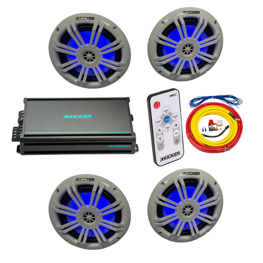 Kicker Marine Audio System – 4× 6.5″ RGB Speakers, 4-Channel Amp,