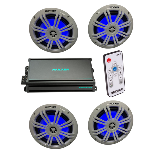 Kicker Marine Audio System – 4× 6.5″ RGB Speakers, 4-Channel Amp &