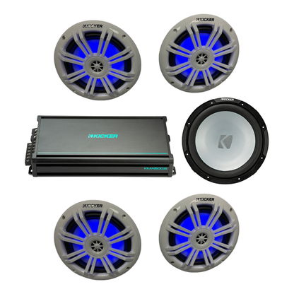Kicker Marine Audio Bundle – 4x 6.5″ RGB Speakers, 6-Channel Amp &