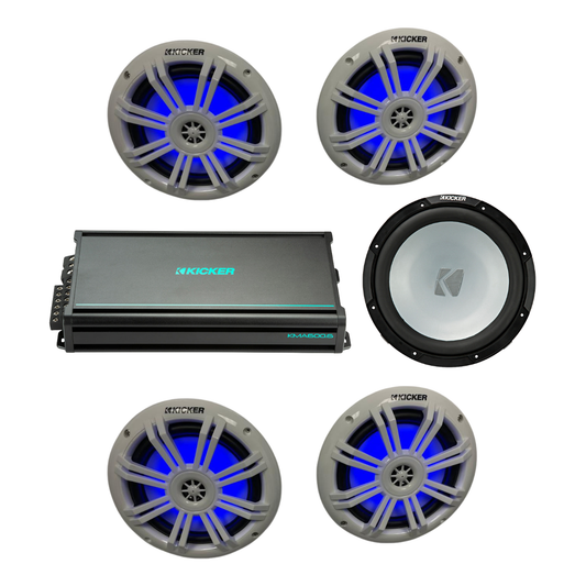 Kicker Marine Audio Bundle – 4x 6.5″ RGB Speakers, 6-Channel Amp &