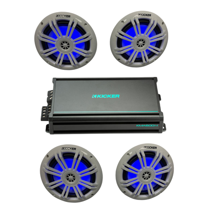 Kicker 51KM604WL+48KMA6004 600 Watt 4 Channel Amp 6.5" Marine With