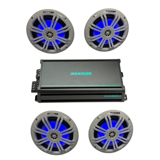 Kicker 51KM604WL+48KMA6004 600 Watt 4 Channel Amp 6.5" Marine With
