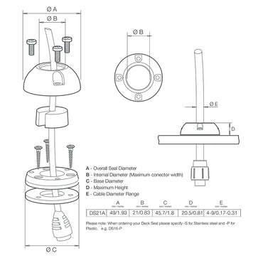 Scanstrut DS21AS Vertical Cable Seal  Stainless Steel DS21AS