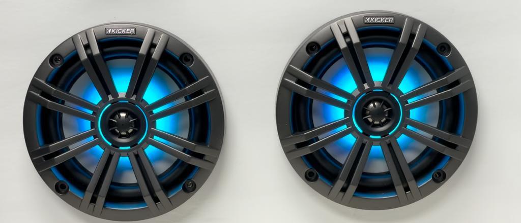 Kicker 45KM654L KM 6.5" Marine Coaxial Speakers With Multi Color LEDs 4-Ohm 195W LED With Charcoal White Grilles