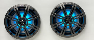 Kicker 45KM84L KM 8" Marine Coaxial Speakers 4-Ohm 300W With Multi Color LEDs & Charcoal White Grilles
