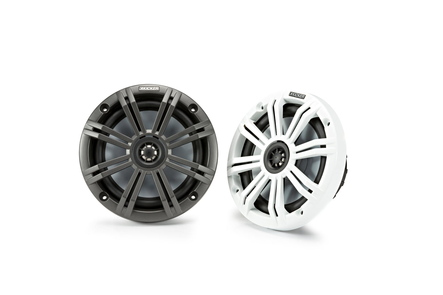 Kicker 45KM654 KM 6.5" Marine Coaxial Speakers 4-Ohm 195W Peak Charcoal White Grilles